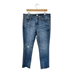 J. Crew | Stretch Medium Wash Whiskered Distressed Jeans 32